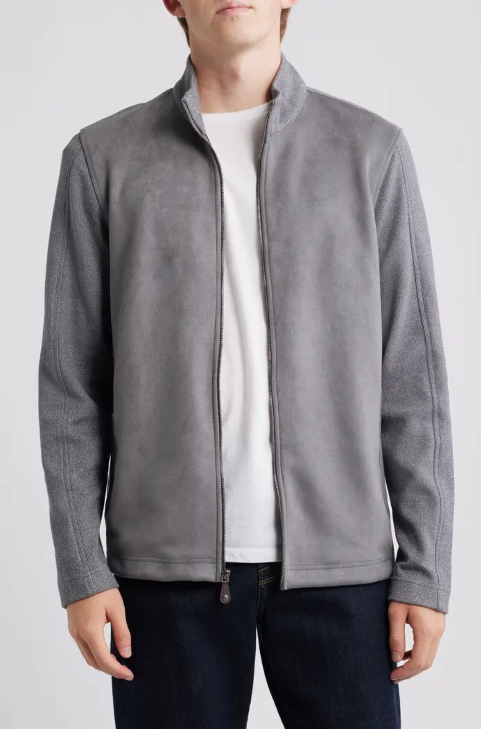 SUEDE FULL ZIP JACKET - GREY