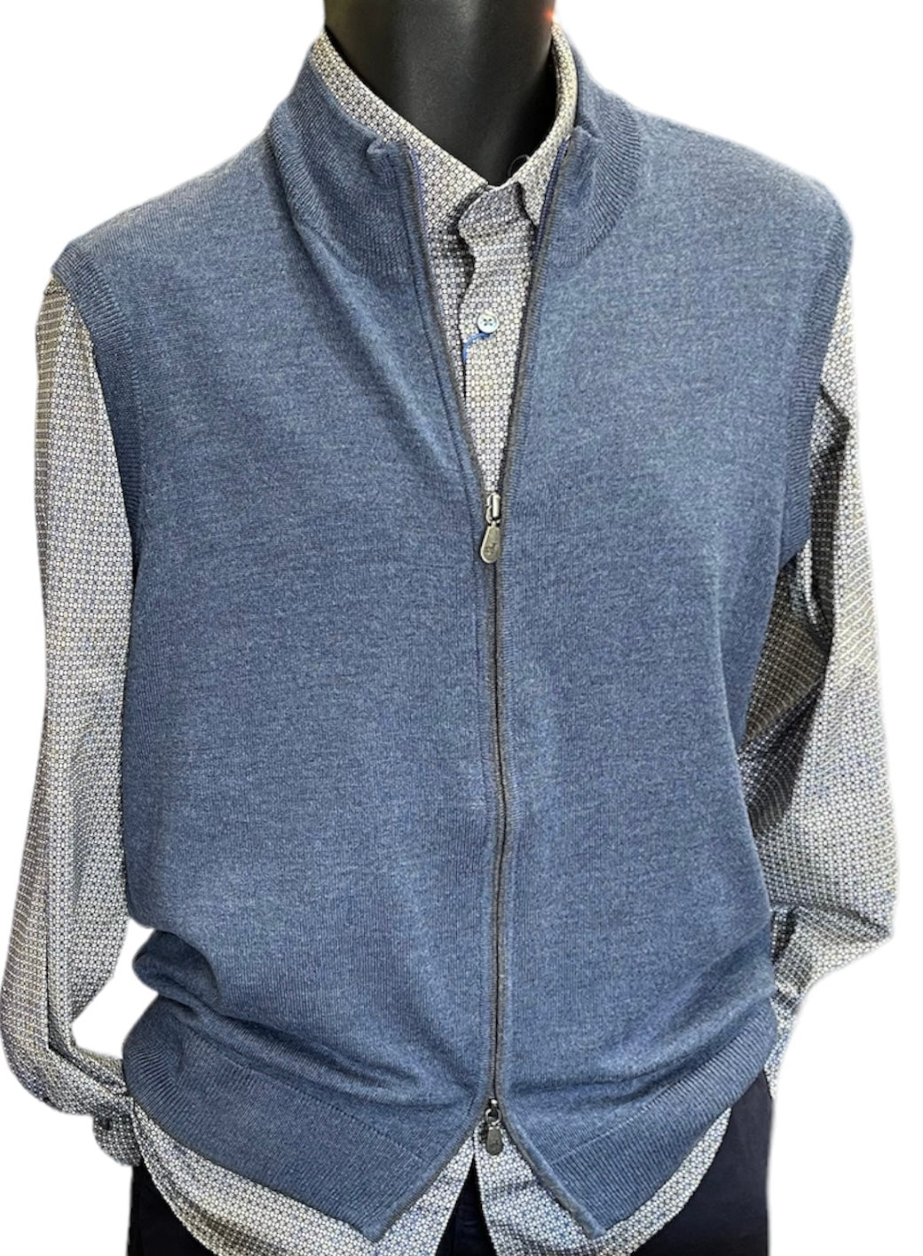 MERINO WOOL ZIP VEST - INDIGO