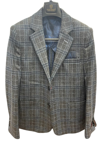 BOYS CHECK BLAZER - CHARC