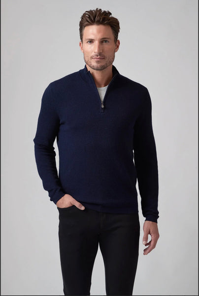 WAFFLE ZIP MOCK - NAVY