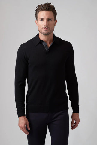 LONG SLEEVE MERINO POLO - BLACK