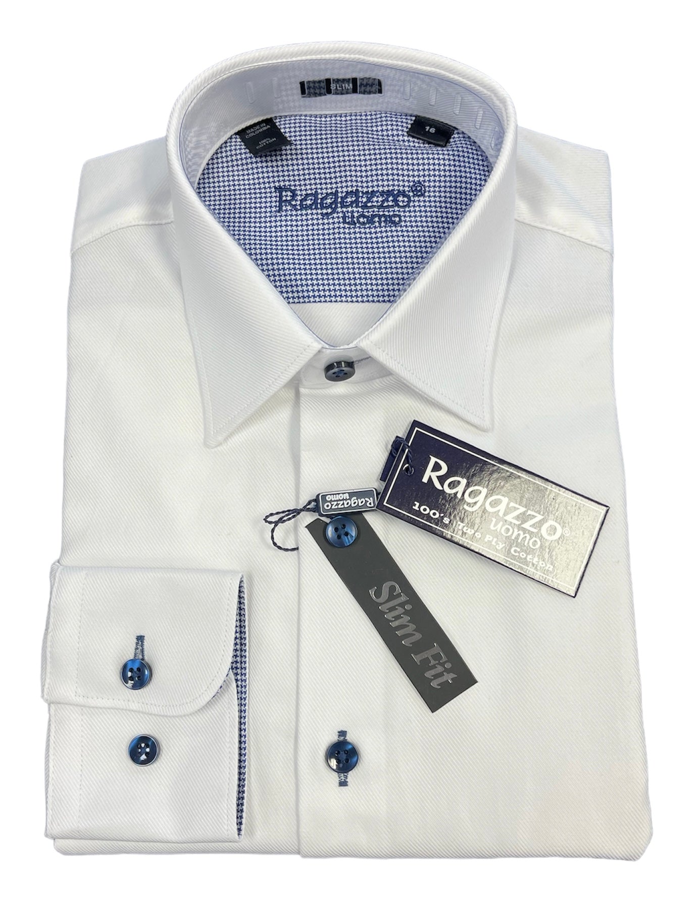 BOYS SLIM FIT CONTRAST BUTTON/CUFF LS - W/NAVY BOYS SLIM FIT CONTRAST BUTTON/CUFF LS - W/NAVY