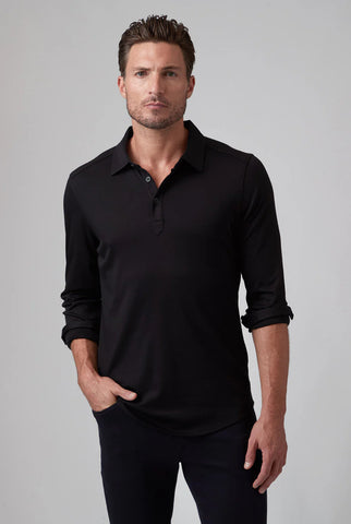 LONG SLEEVE AQUA COTTON POLO - BLACK