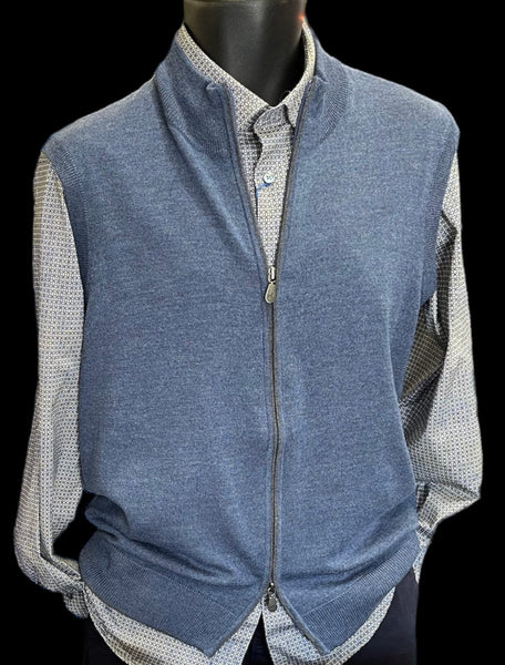 MERINO WOOL ZIP VEST - INDIGO