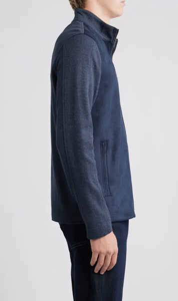 SUEDE FULL ZIP JACKET - NAVY
