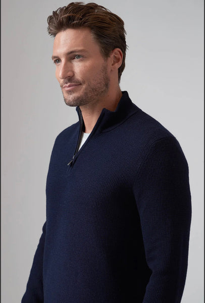 WAFFLE ZIP MOCK - NAVY