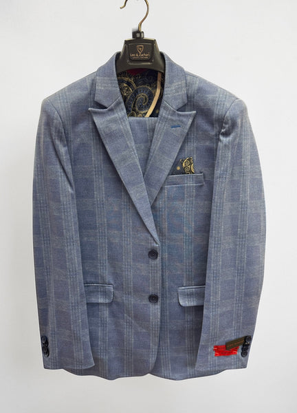 HUSKY STRETCH PLAID SUIT - BLUE