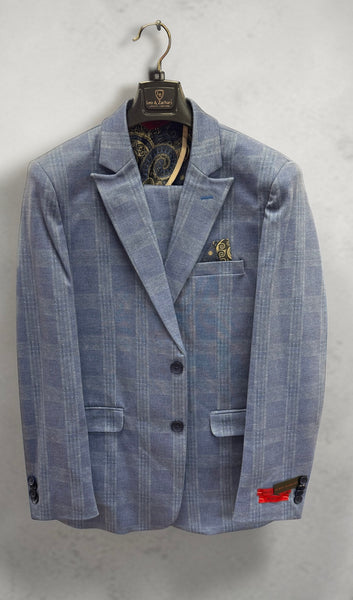 HUSKY STRETCH PLAID SUIT - BLUE