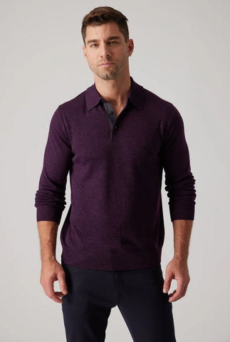 LONG SLEEVE MERINO POLO - WINEBERRY