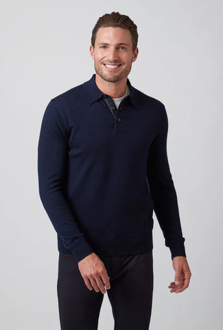 LONG SLEEVE MERINO POLO - NAVY