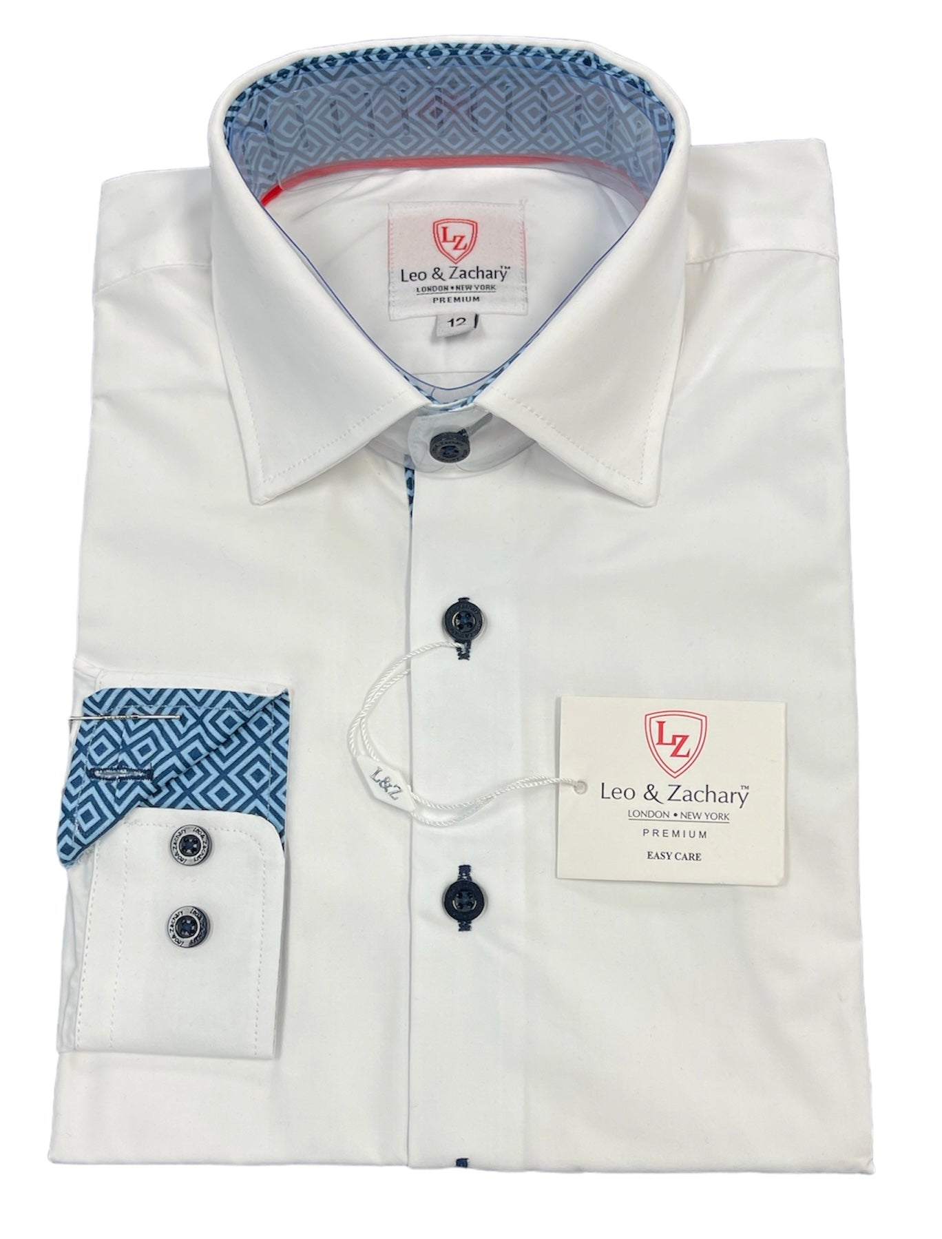 BOYS WRINKLE FREE BUTTON UP - W/NAVY