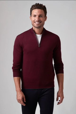 MERINO WOOL 1/4 ZIP - MERLOT