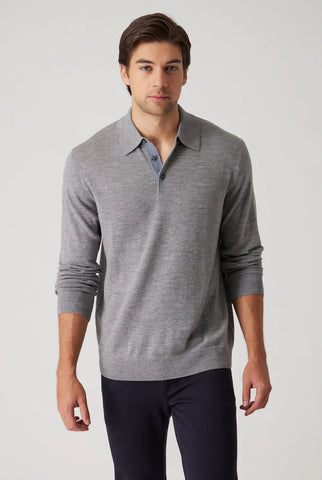 LONG SLEEVE MERINO POLO - PLATINUM