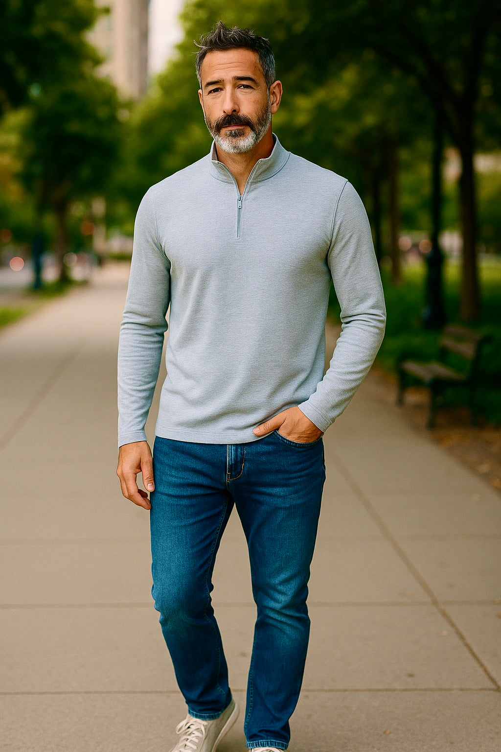 GANSEVOORT 1/4 ZIP - JEAN BLUE