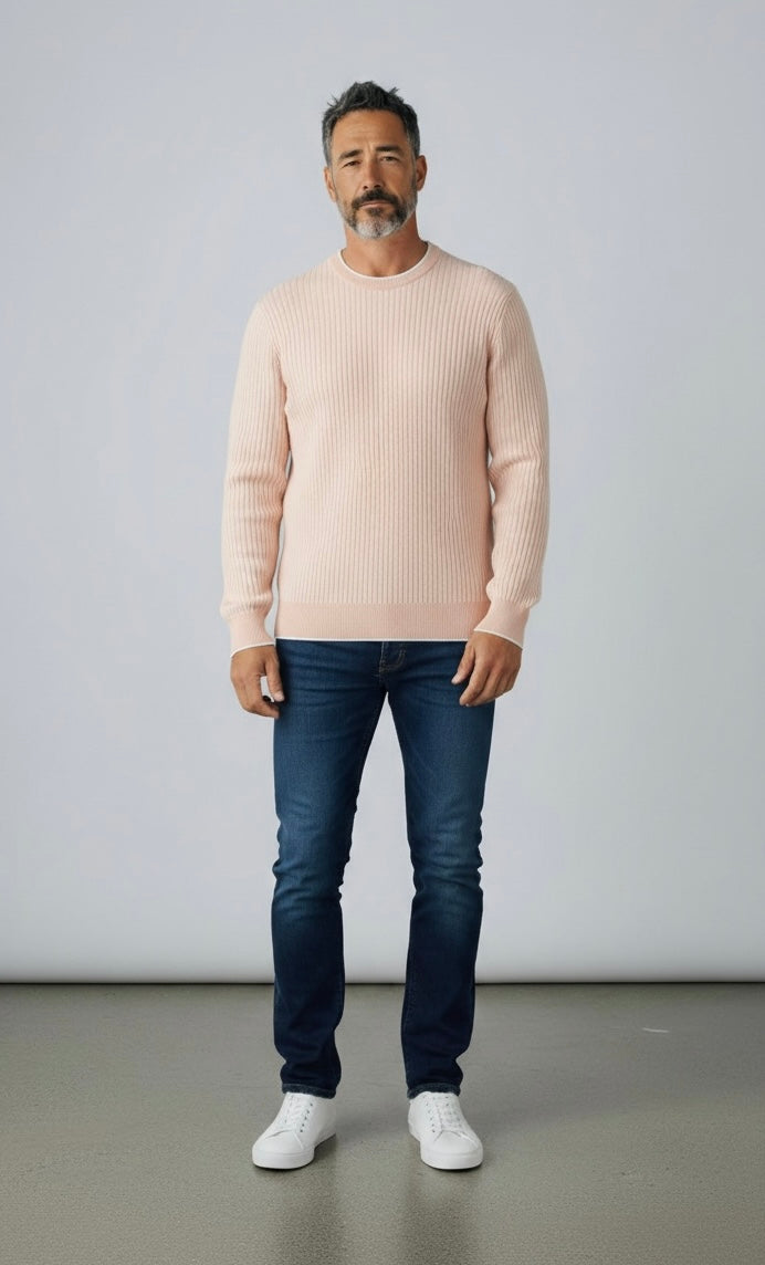 L/S STRIPE CREW - PEACH