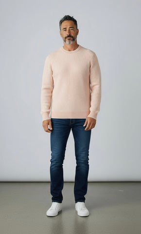 L/S STRIPE CREW - PEACH