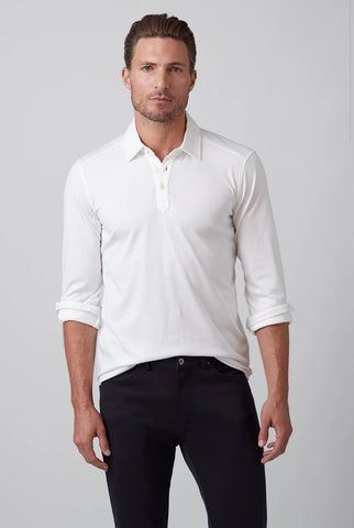 LONG SLEEVE AQUA COTTON POLO - WHITE