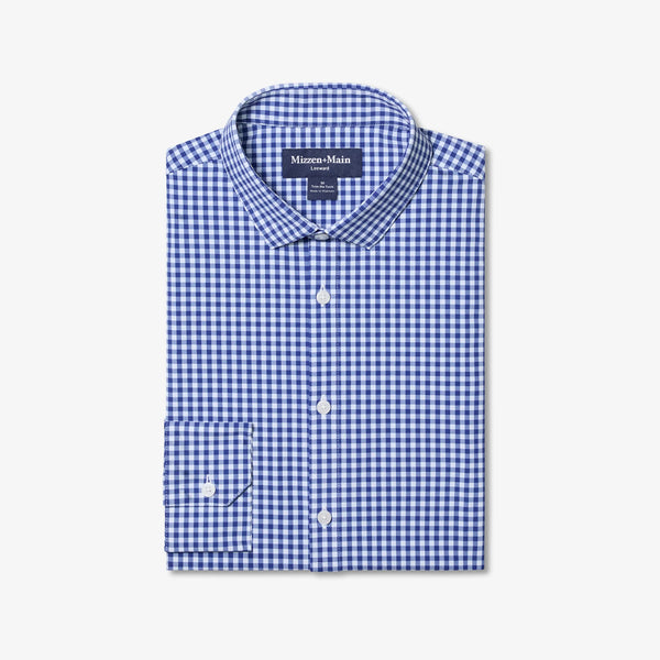 TRIM FIT NO TUCK GINGHAM - BLUE