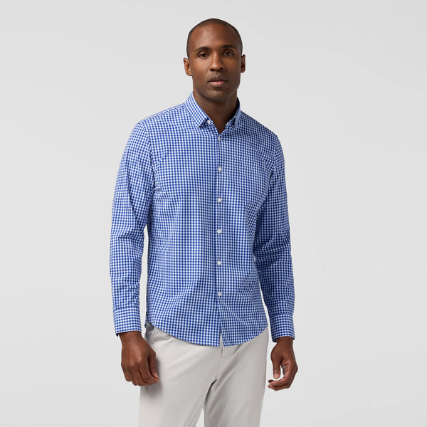TRIM FIT NO TUCK GINGHAM - BLUE