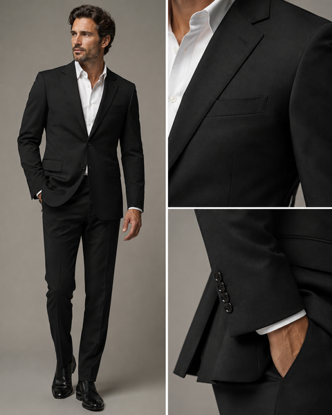TONAL WOOL SLIM FIT SUIT - BLACK/BLK