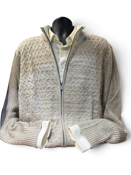 FULL ZIP CABLEKNIT SWEATER - OAT PLATINUM