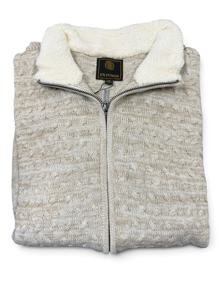 FULL ZIP CABLEKNIT SWEATER - OAT PLATINUM