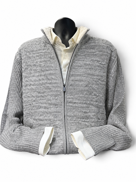 FULL ZIP CABLEKNIT SWEATER - GREY