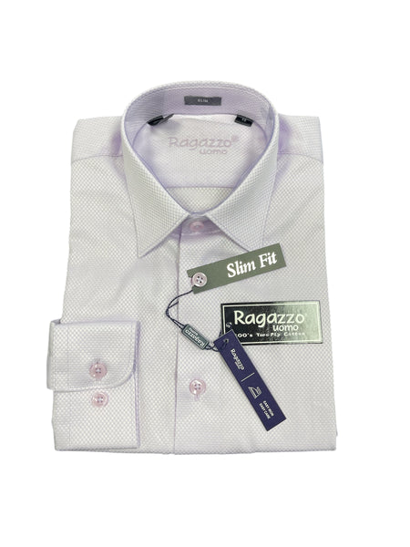 BOYS SLIM FIT BOX WEAVE DRESS SHIRT - LAVENDER