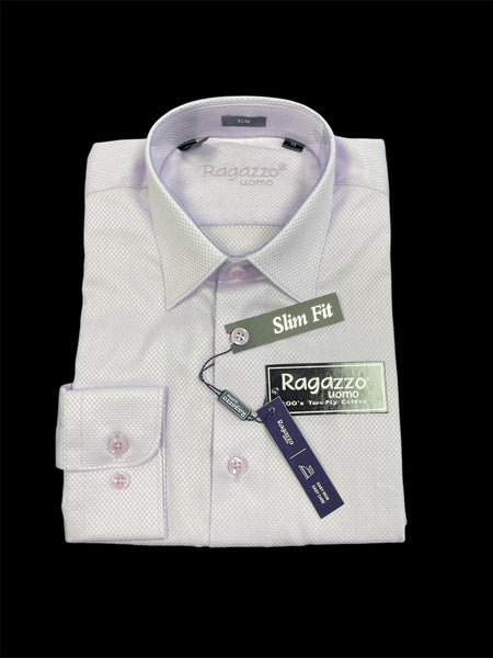 BOYS SLIM FIT BOX WEAVE DRESS SHIRT - LAVENDER