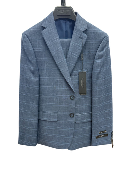 BOYS SKINNY WINDOWPANE SUIT - BLUE