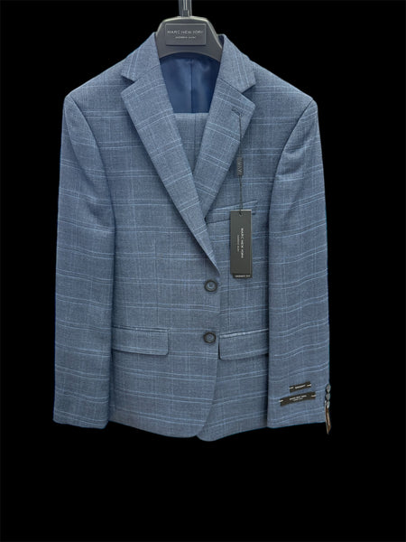 BOYS SKINNY WINDOWPANE SUIT - BLUE