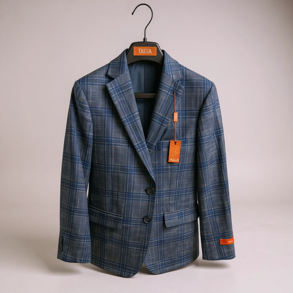 BOYS WINDOWPANE SUIT - NAVY