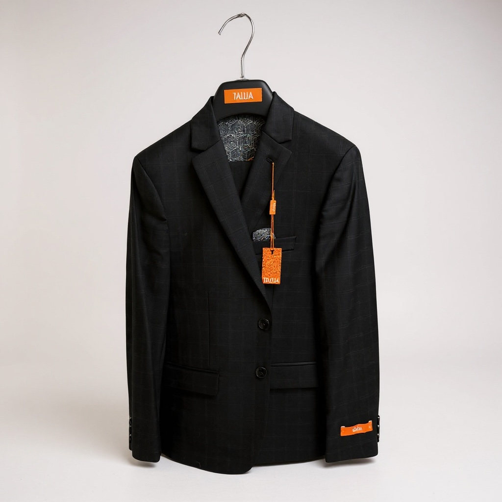 BOYS WINDOWPANE SUIT - BLACK