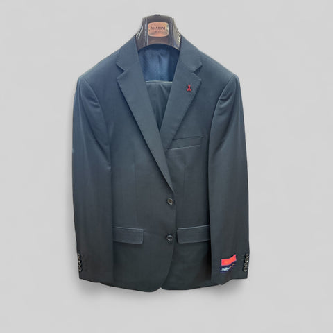 MANTONI 100% WOOL WINDOWPANE MODERN TRIM SUIT - NAVY