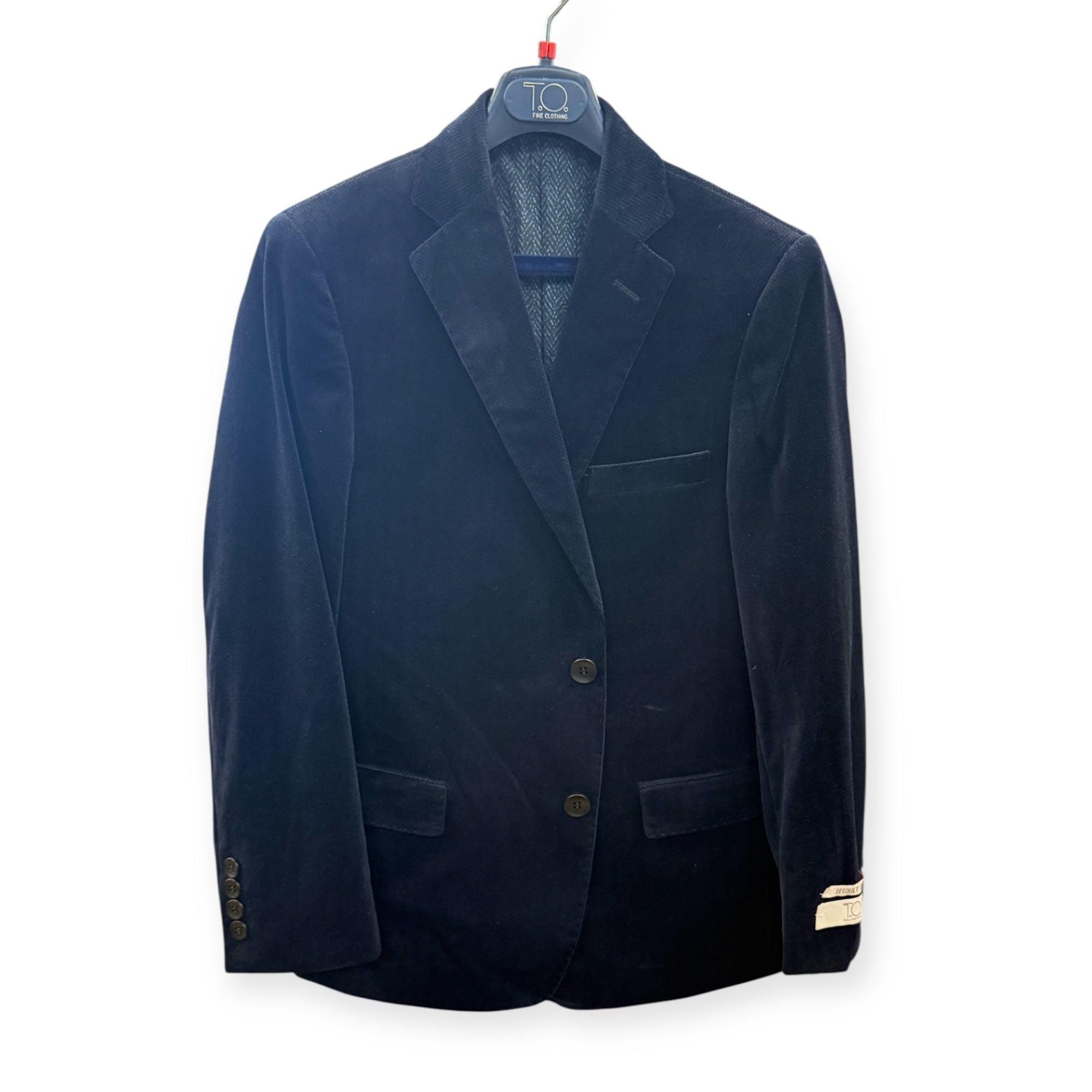 BOYS HUSKY FIT VELVET SPORT COAT - NAVY