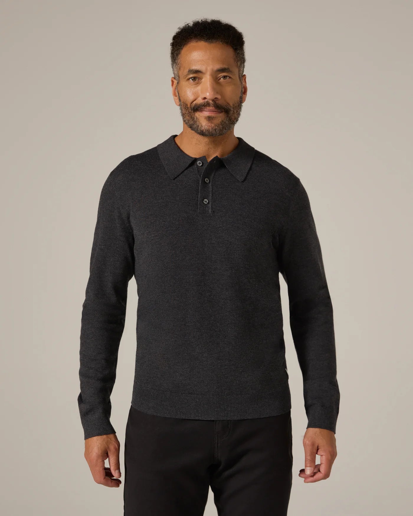 BELFORD MELANGE  LS POLO - CHARCOAL