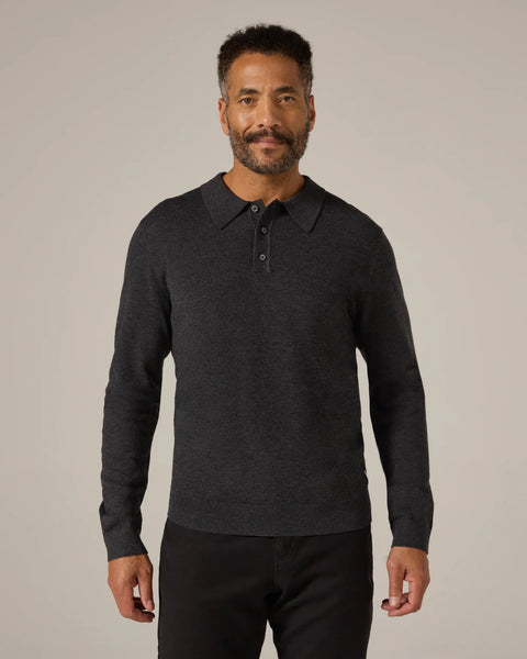 BELFORD MELANGE  LS POLO - CHARCOAL