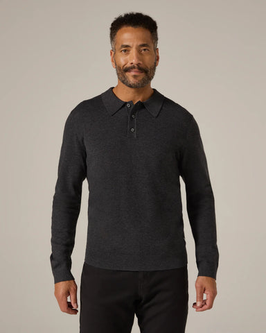 BELFORD MELANGE  LS POLO - CHARCOAL