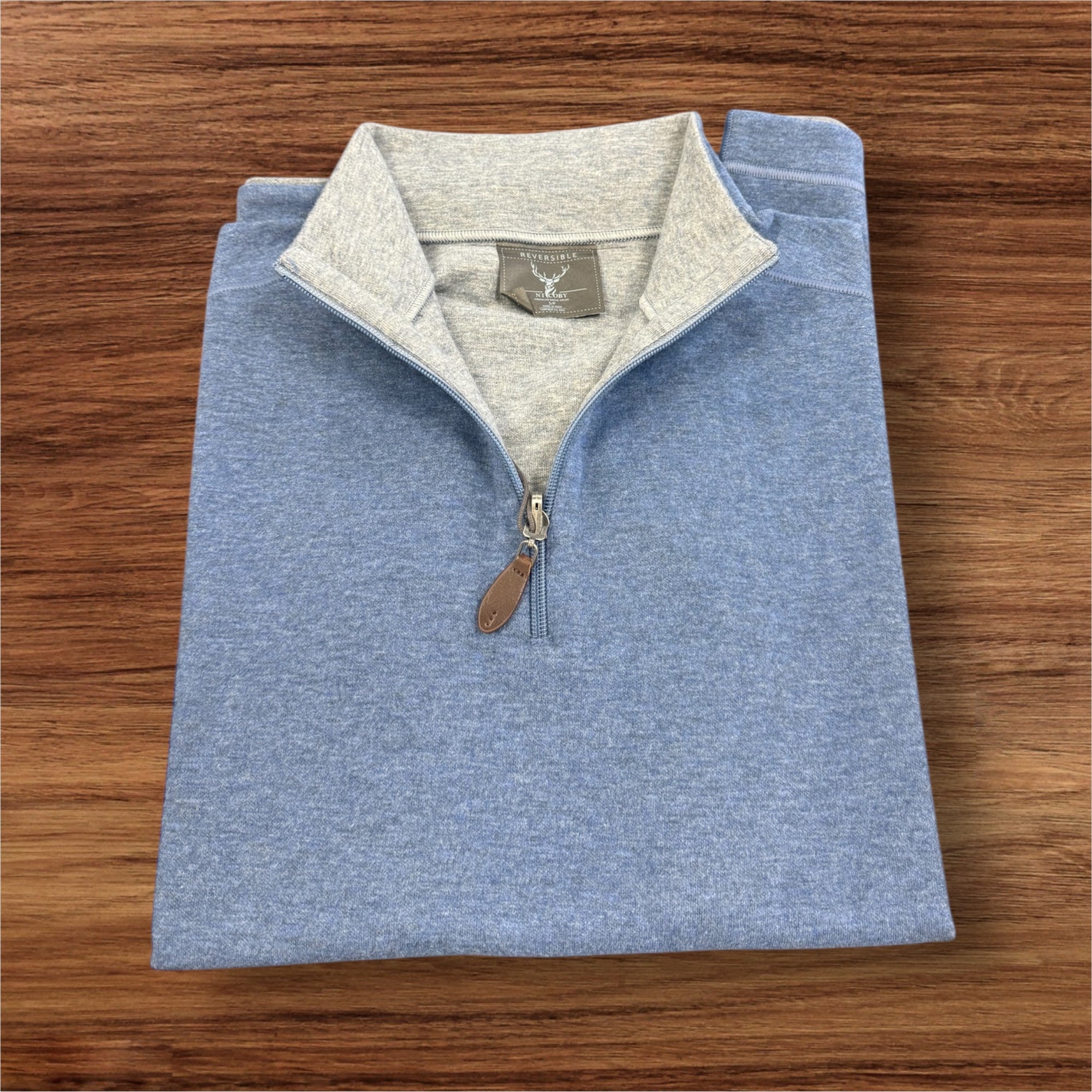 REVERSIBLE 1/4 ZIP - BLUE/GREY