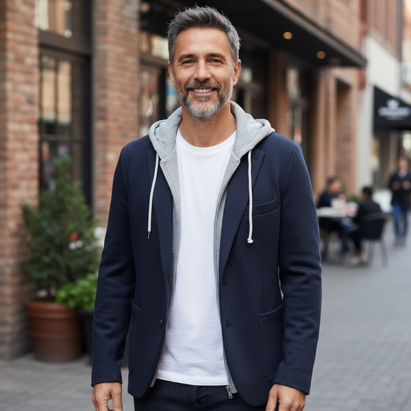 HOODED BLAZER - NAVY