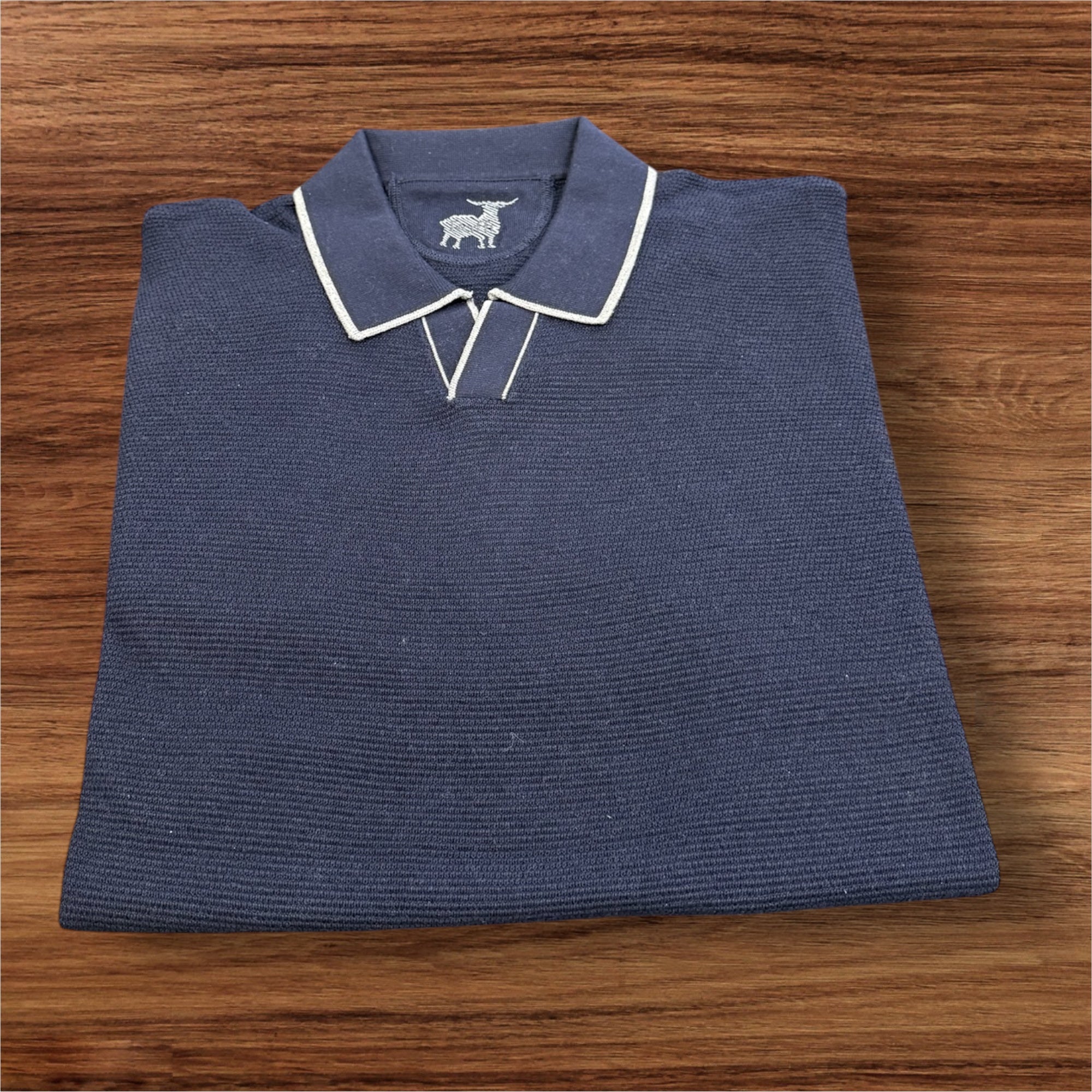 LS SILK/COTTON  COLLAR POLO - NAVY
