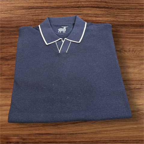 LS SILK/COTTON  COLLAR POLO - NAVY