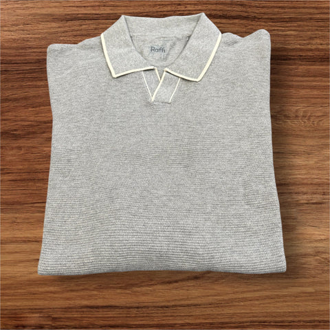 LS SILK/COTTON  COLLAR POLO - GREY