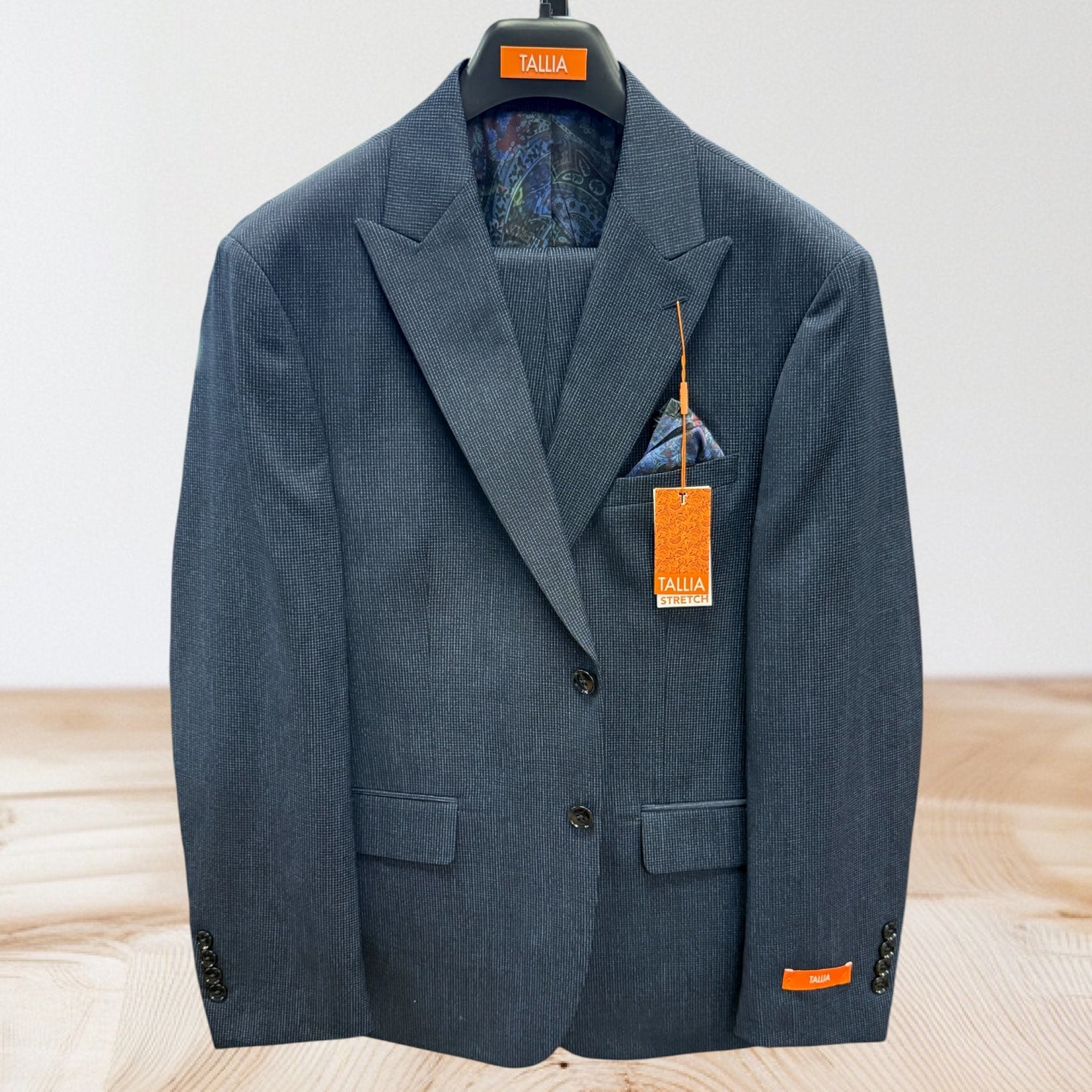 WOOL BLEND PEAK LAPEL SUIT - NAVY