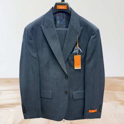 WOOL BLEND PEAK LAPEL SUIT - NAVY
