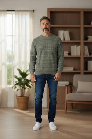 KHAKI GREEN CREW NECK SWEATER - GREEN