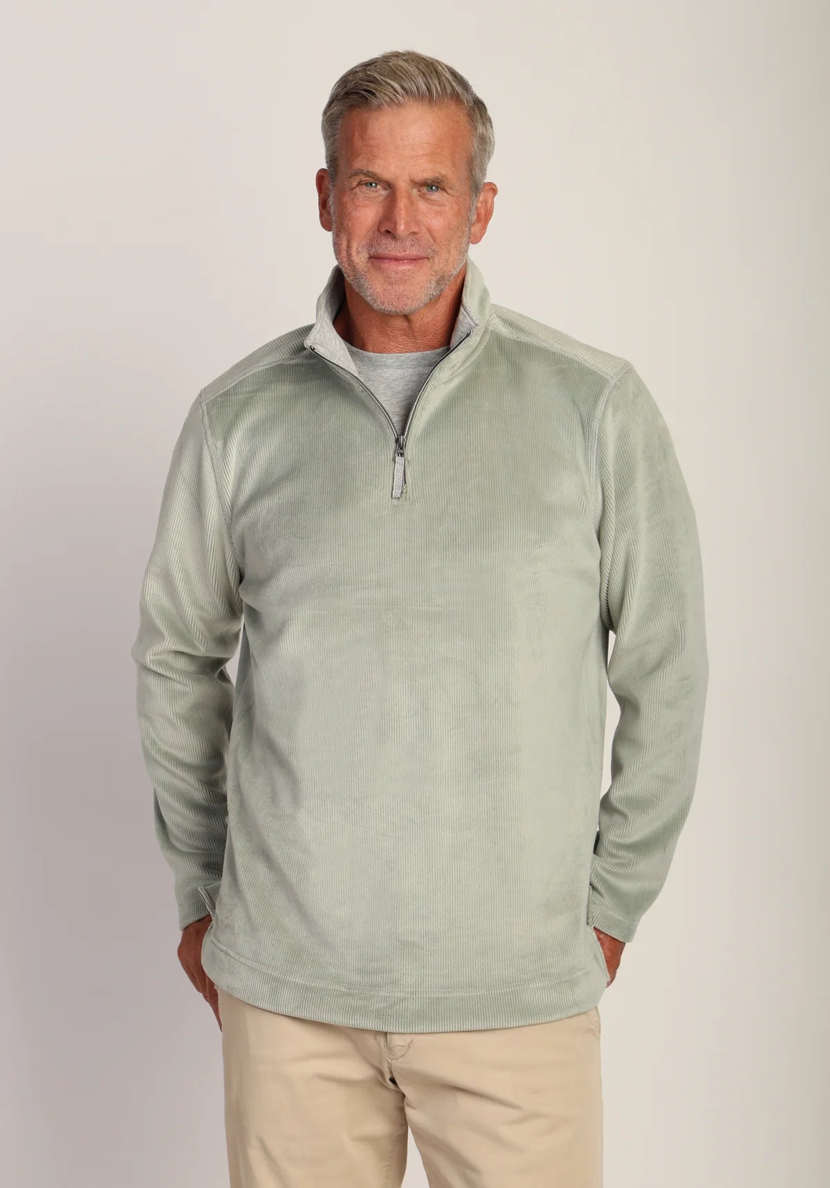 SUEDED CORD 1/4 ZIP - SAGE