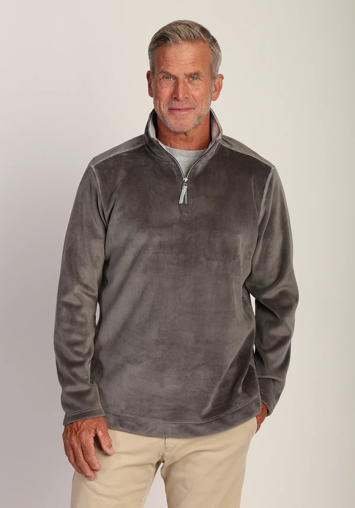 SUEDED CORD 1/4 ZIP - GREY
