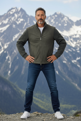 SUEDE FULL ZIP JACKET - BROWN