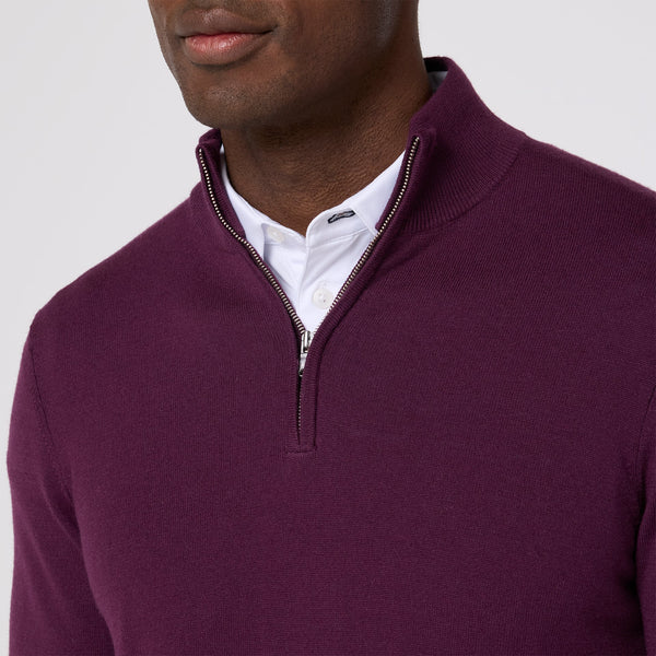 1/4 ZIP SWEATER - EGGPLANT